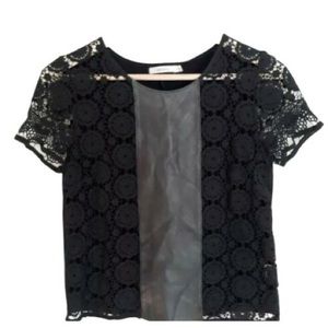 Bailey44 lace black blouse with leather stripe